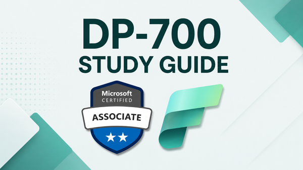 DP-700 Study Guide with Certification badge and Fabri icon.
