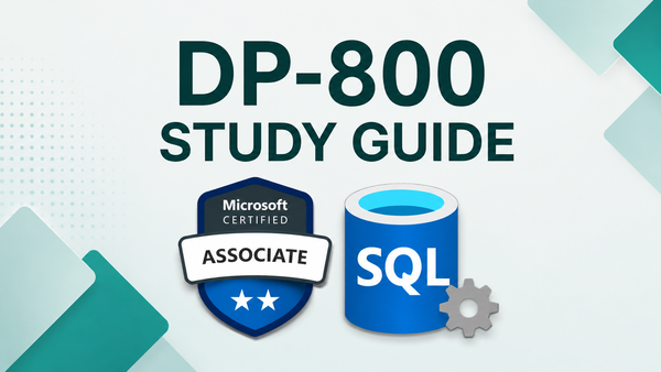 DP-800 Study Guide with Certification badge and SQL icon.