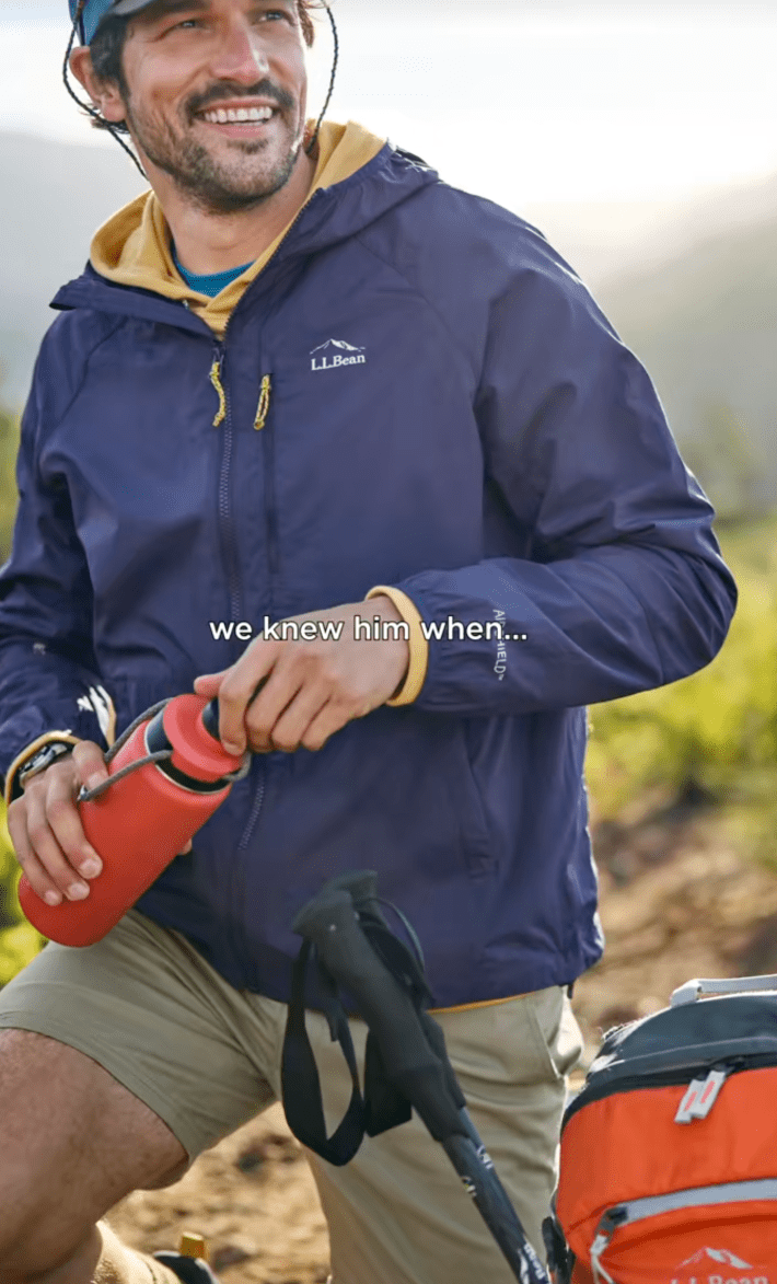 @llbean/TikTok catalog photo of Paul Anthony Kelly modeling for L.L. Bean with onscreen text: "we knew him when"