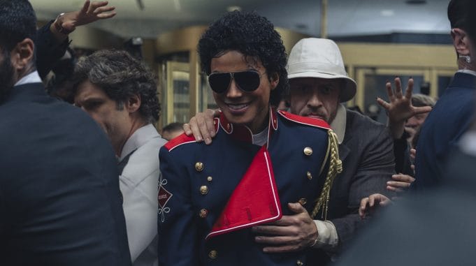 Jaafar Jackson as Michael Jackson and KeiLyn Durrel Jones as Bill Bray in 'Michael'.