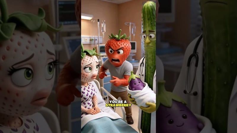 A split-screen comparison: on one side, a classic soap opera scene (two actors in dramatic confrontation, 1980s-style production design); on the other, a still from an AI-generated fruit i...