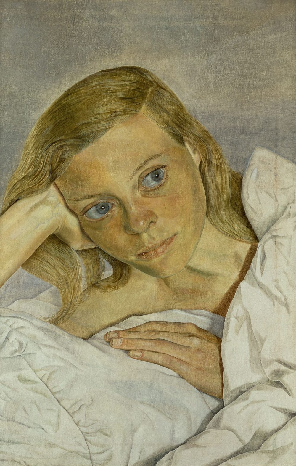A Lucian Freud portrait showing a sitter in an unflattering pose or uncomfortable expression—ideally one that captures the psychological tension and 'lostness' the article describes. Alter...