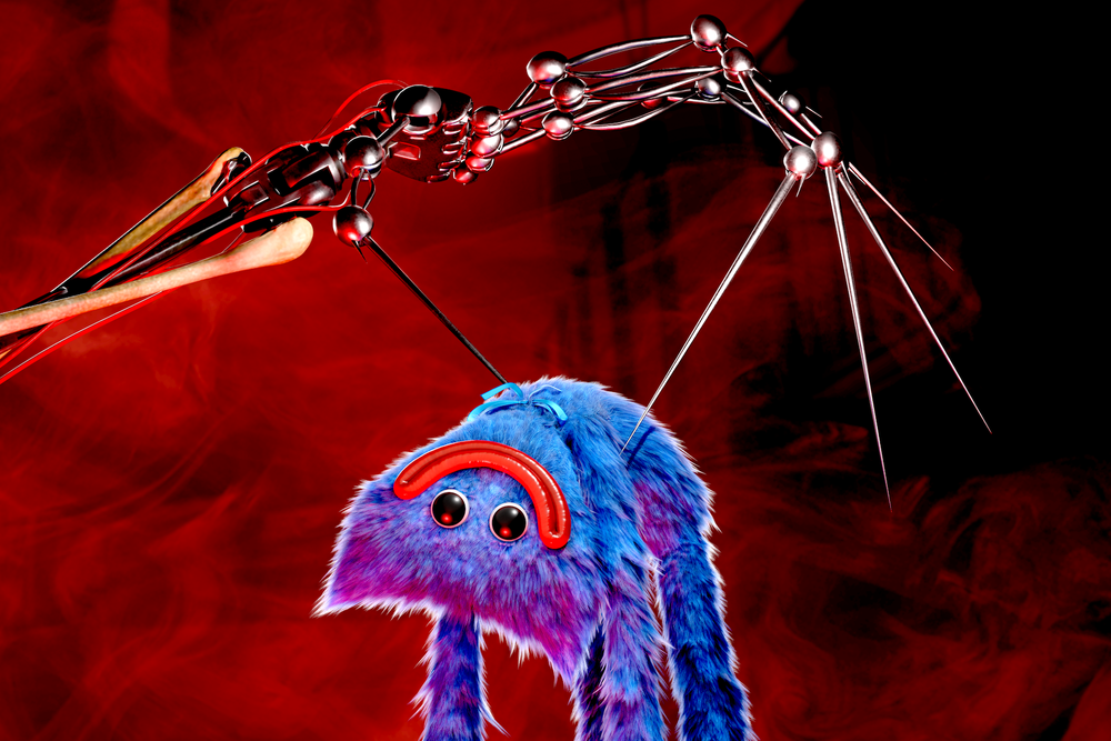 Screenshot from Poppy Playtime Chapter 5 showing the game's signature toy-factory-horror aesthetic — bright primary colors corrupted into nightmare imagery, ideally featuring one of the ma...