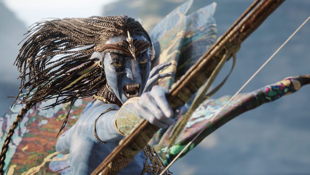 Production still from Avatar: Fire and Ash showing the scale and technical complexity of Cameron's Pandora world-building — ideally a behind-the-scenes image of the performance capture or ...