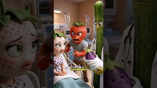 A split-screen comparison: on one side, a classic soap opera scene (two actors in dramatic confrontation, 1980s-style production design); on the other, a still from an AI-generated fruit i...