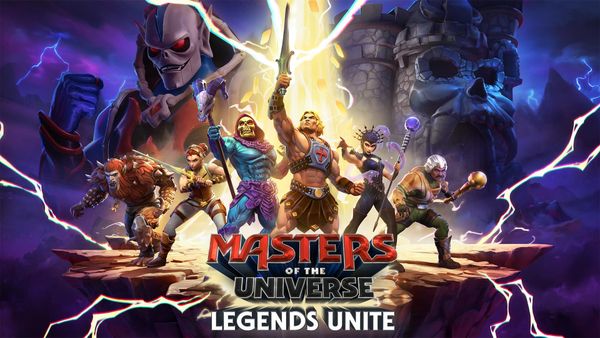 He-Man character artwork or game screenshot from Masters of the Universe: Legends Unite, ideally showing the visual style of the Luna game alongside theatrical marketing materials