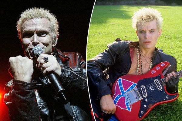 A contemporary documentary still or press photo of Billy Idol — not a vintage '80s shot, but something that shows him now, unvarnished and direct. Ideally from the documentary itself: clos...