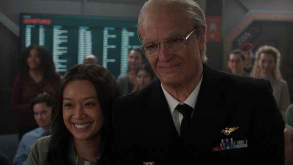 A production still from For All Mankind showing the cast in their space suits or a key scene from the show's alternate-history space program narrative