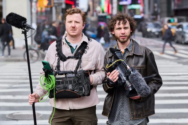 A still from HBO's Neighbors showing a neighborhood dispute or confrontation, ideally with the HBO branding visible