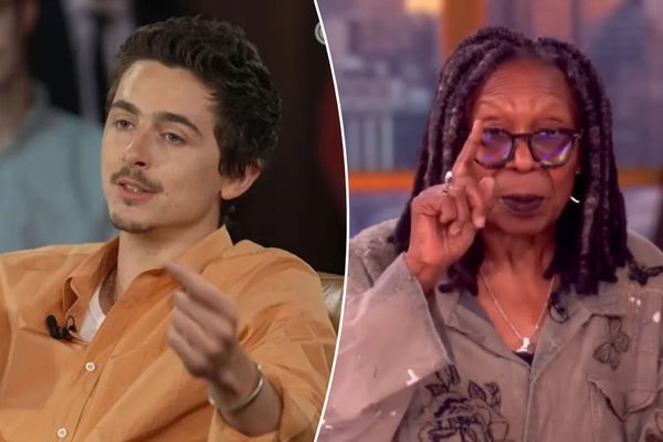 Timothée Chalamet at the Oscars or a recent red carpet event — ideally a candid moment that captures him mid-conversation or speaking, not a posed portrait. The image should feel journalis...