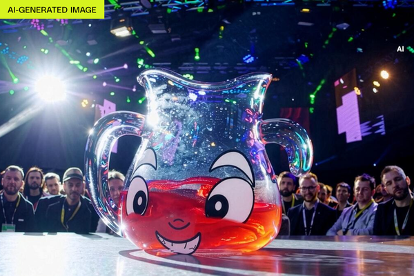 Abstract or editorial illustration representing algorithmic bias and creative displacement—fragmented human silhouettes overlaid with data patterns, or a visual metaphor for automation rep...