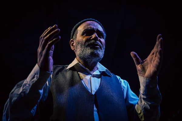 Actor performing on a dramatic theater stage