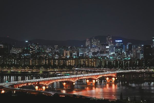 Seoul cityscape at night, the heart of Korean drama production