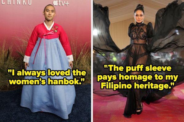 A split-screen or side-by-side comparison showing a heritage designer's red carpet look (Rahul Mishra, Gaurav Gupta, or similar) next to a traditional European luxury house look—both on A-...