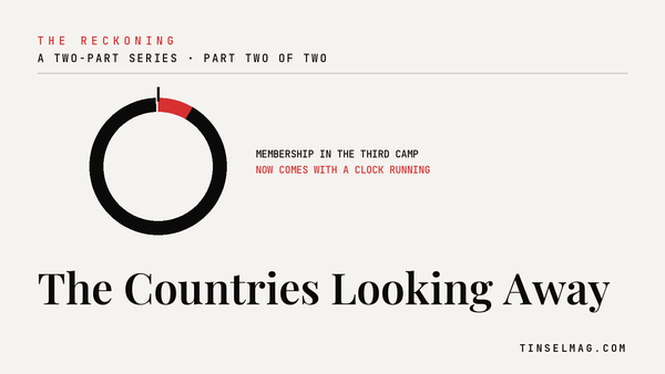 The Reckoning, Part Two: The Countries Looking Away — a countdown ring nearly complete, with a red sliver of time remaining before twelve