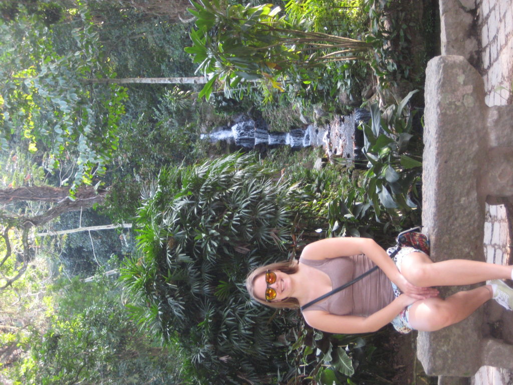 Vivian with a waterfall