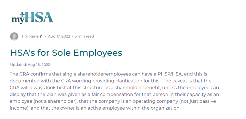 HSAs for Sole Employees