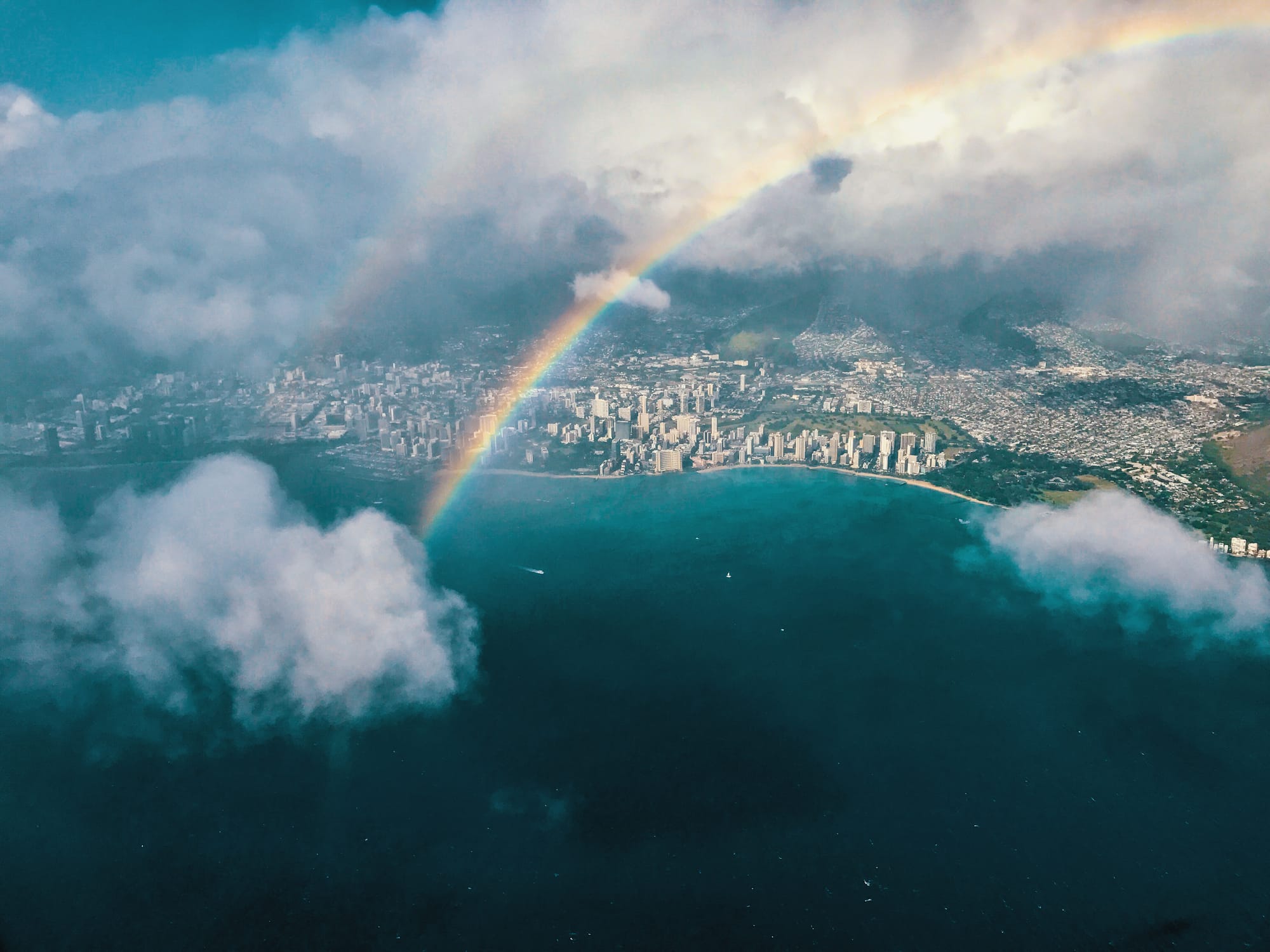 A rainbow in the sky over Hawaii.