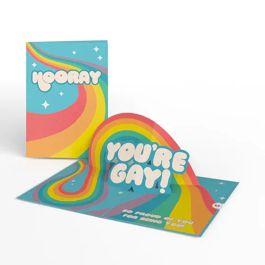 Photo of a greeting card that says You're Gay!
