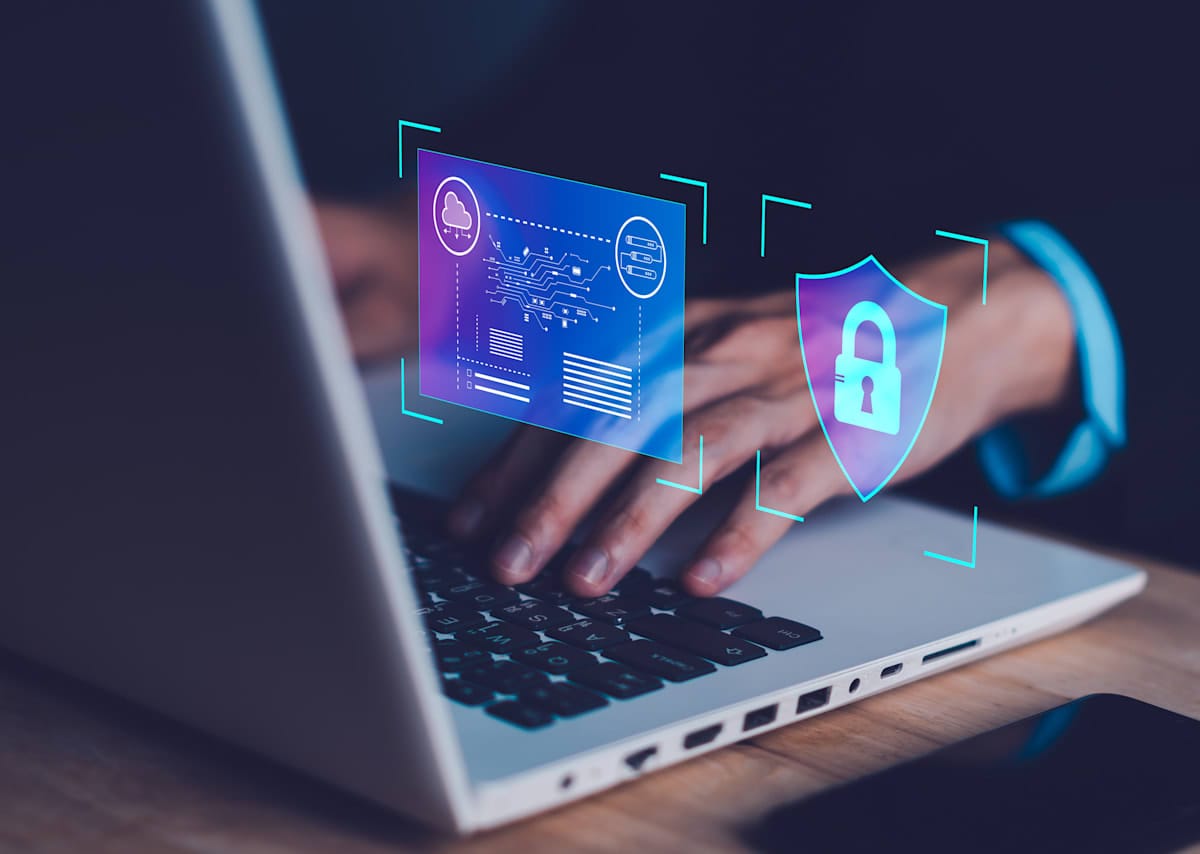 Ransomware security concept, computer, lock.