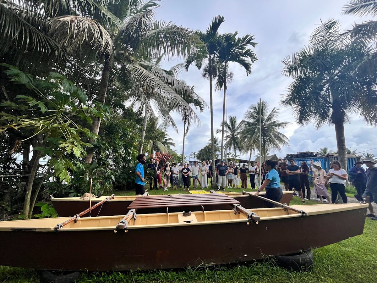 A double-hulled sailing canoes known as druas.