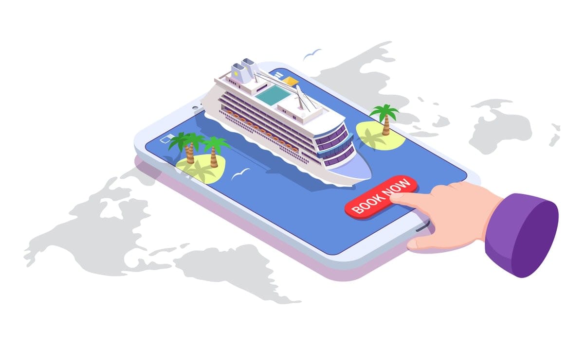 booking a cruise on mobile device illustration