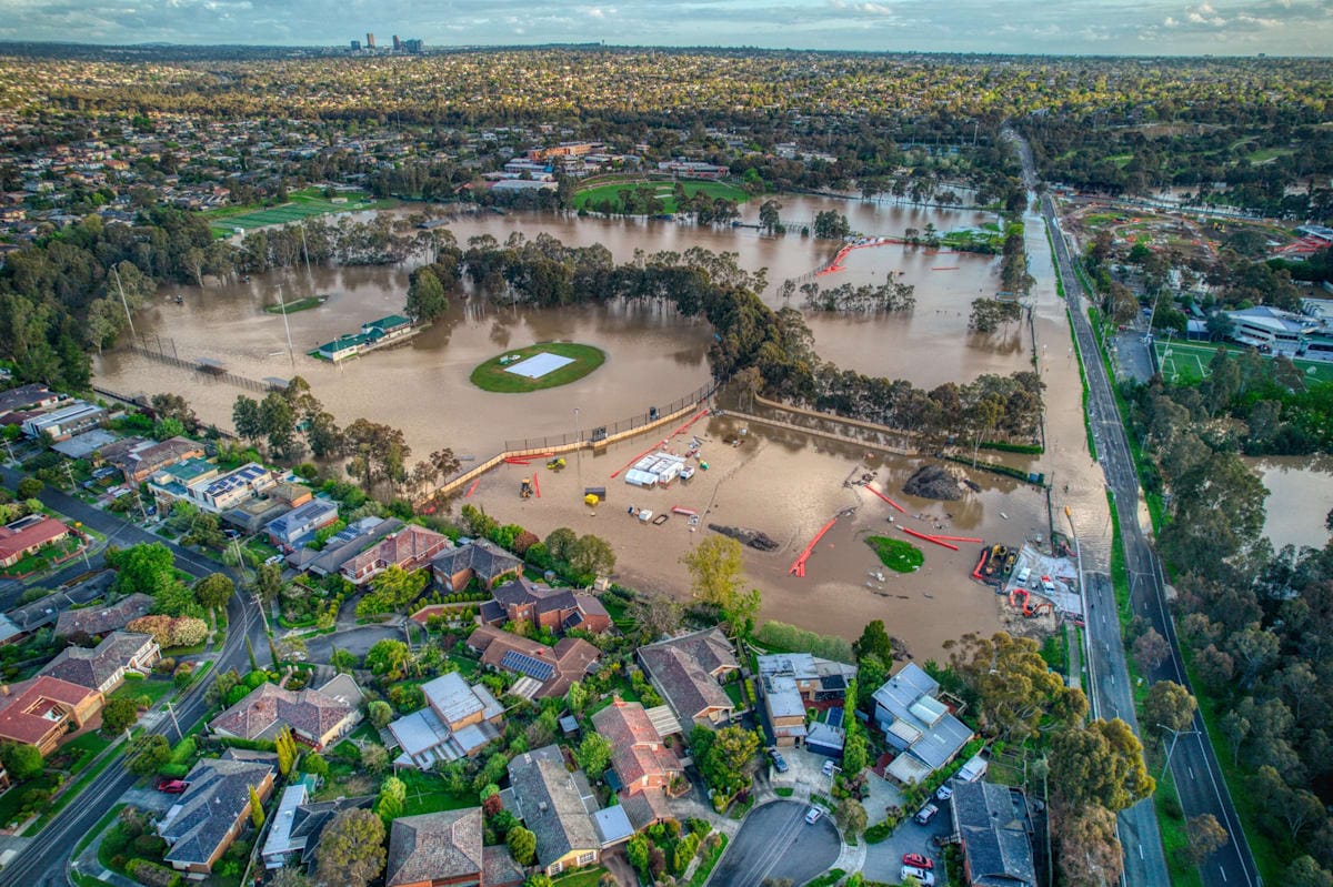 Aerial view of Yarra Flats along Bulleen Road.