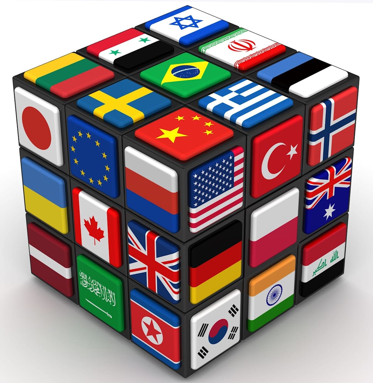 A Rubiks cube with flags of the world