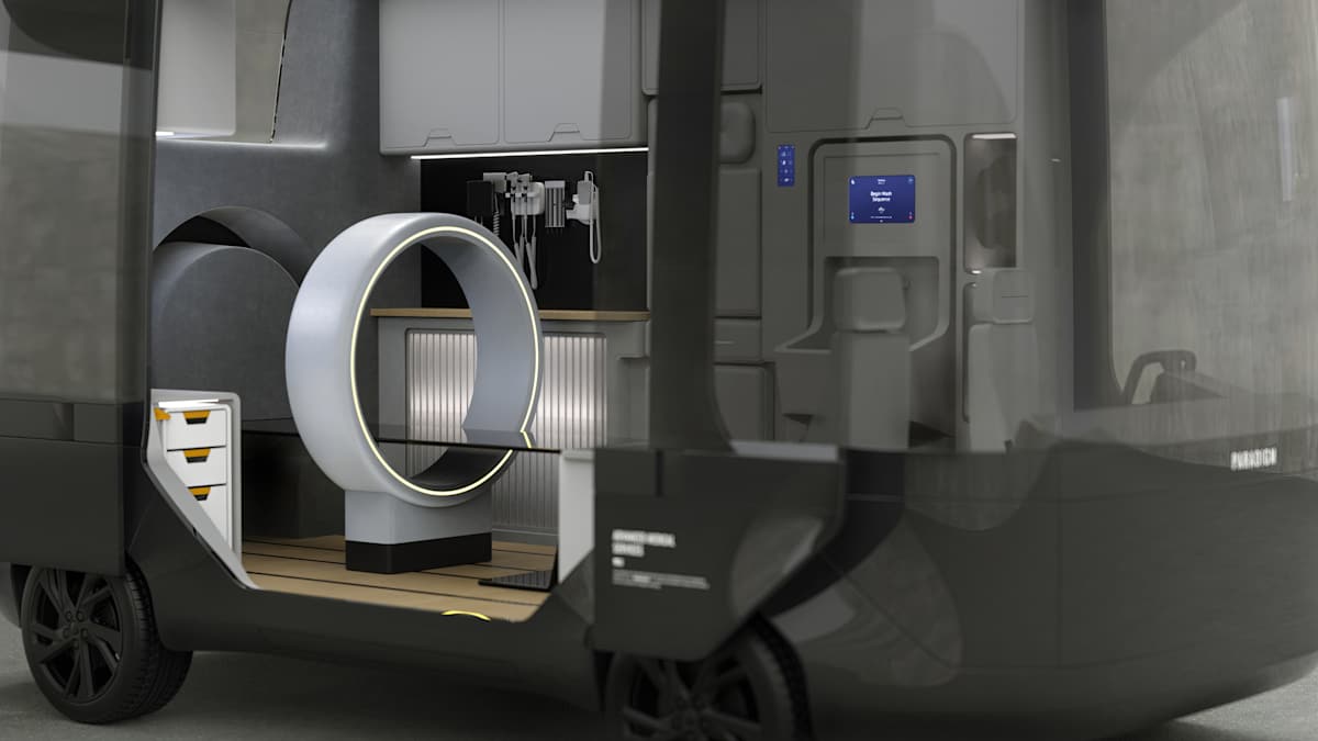 Inside the mobile CT scanner van.