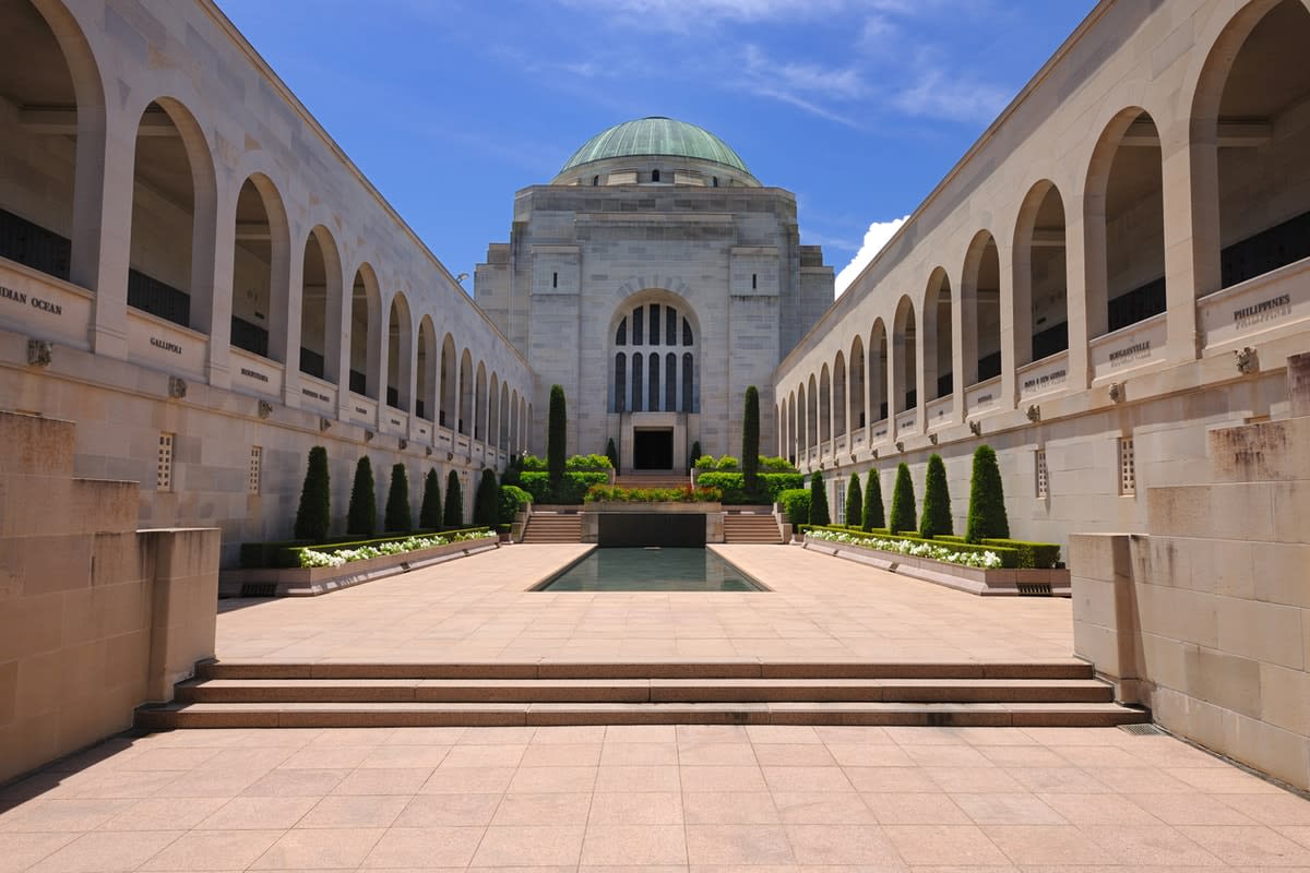 An exterior courtyard of the Australian War Memorial in Canberra