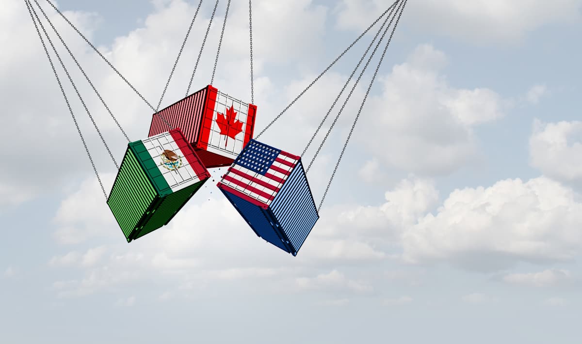 United States Mexico Canada shipping containers clashing.