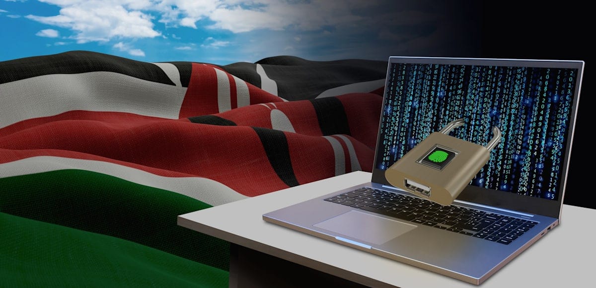Waving national flag of the Kenya. Concept for information technology and data security