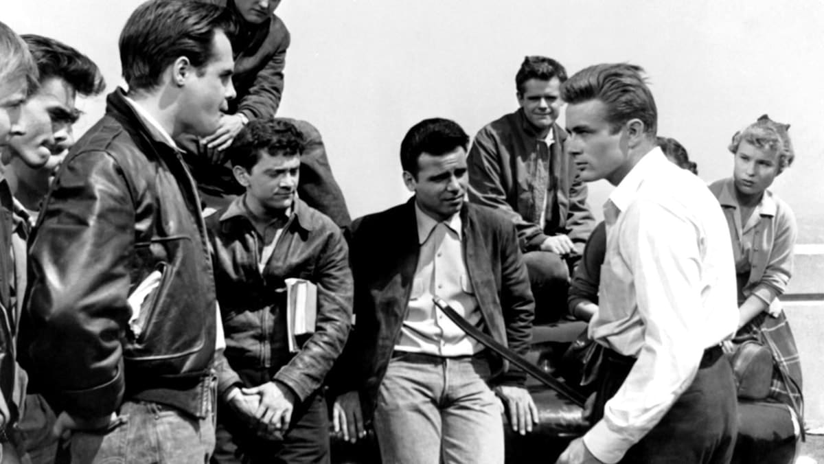 James Dean and others in a scene from the 1955 film Rebel Without A Cause