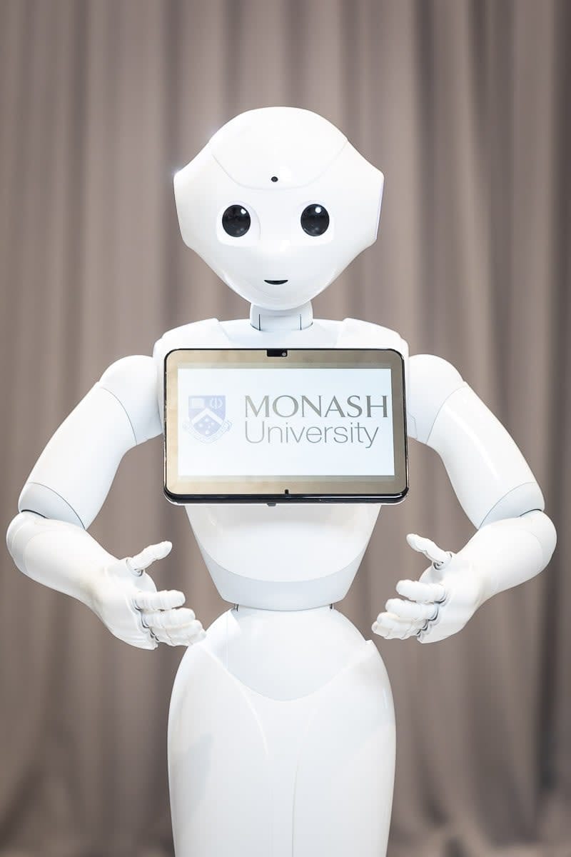 Pepper the robot, with an iPad reading 