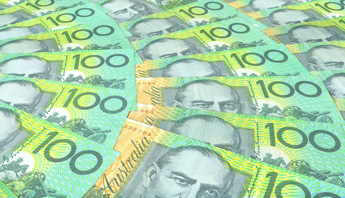 Many Australian $100 bills fanned out