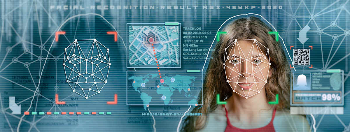 Young woman and facial recognition.
