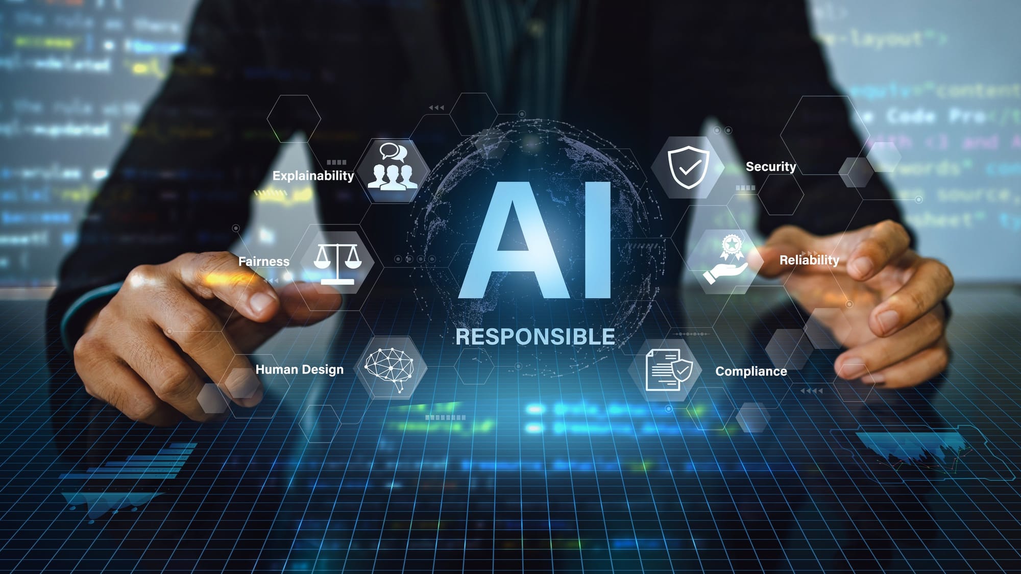 Responsible AI concept with businessman.