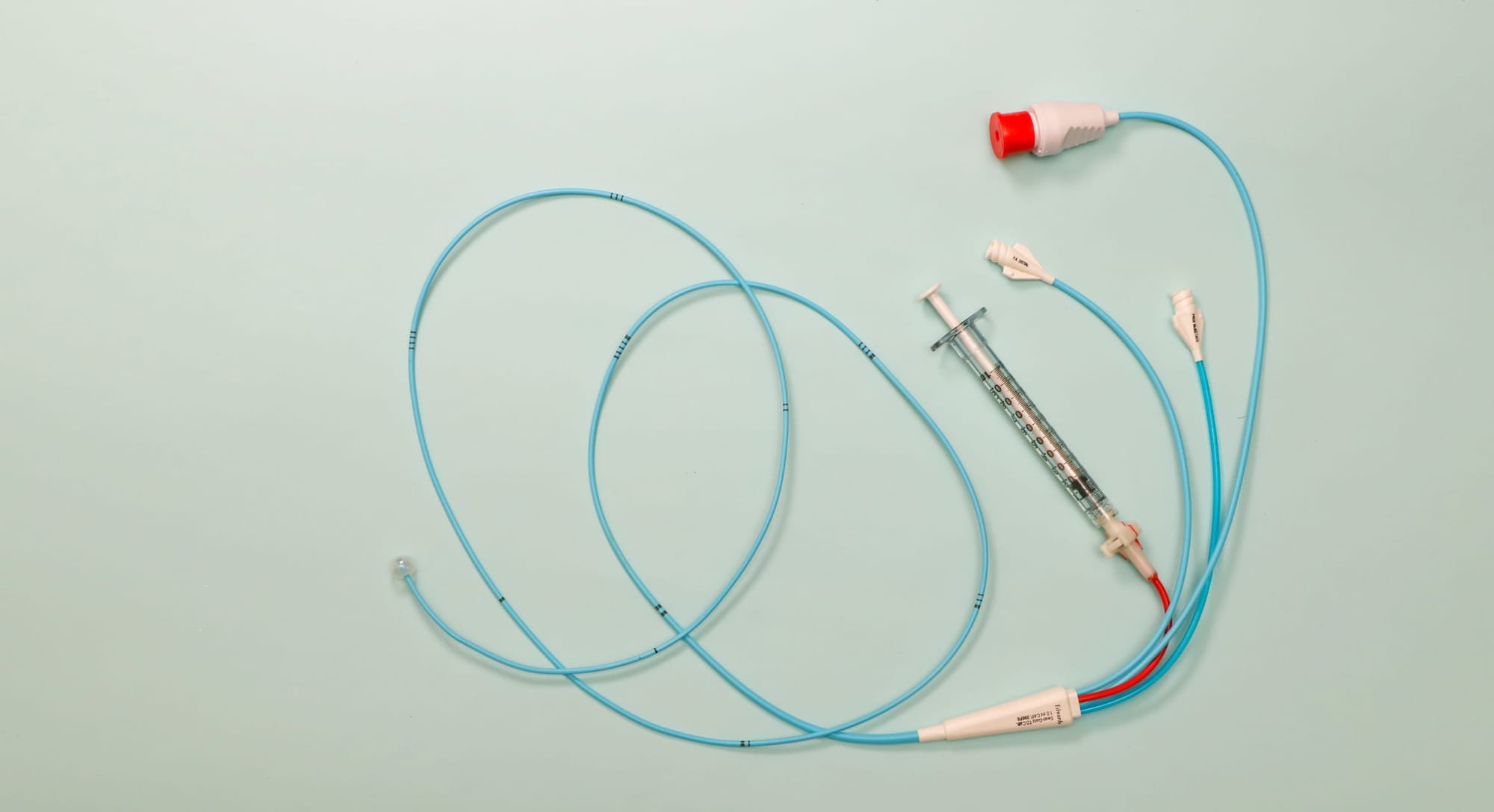 A pulmonary artery catheter on a white background