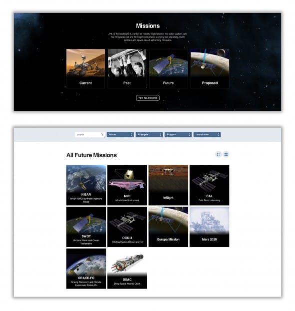 NASA JPL missions award-winning successful government websites