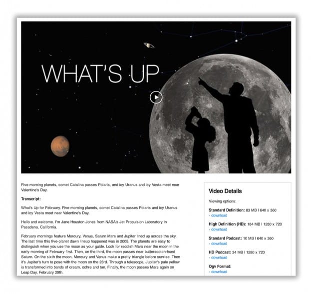 NASA JPL What's Up story award-winning successful government websites
