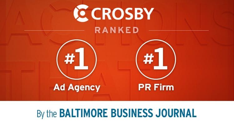 Crosby named #1 ad agency and #1 PR firm by Baltimore Business Journal