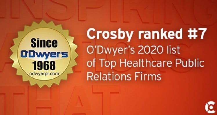Crosby Ranked #7 on O’Dwyer’s List of Top Healthcare PR Firms