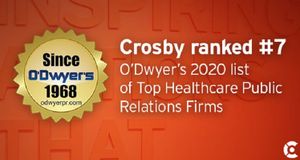 Crosby Ranked #7 on O’Dwyer’s List of Top Healthcare PR Firms