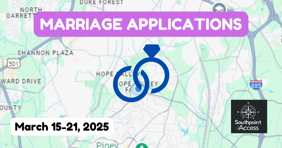 [Dearly Beloved] Durham Marriage Applications - March 15-21, 2025 [SoDu Crew Premium Feature]