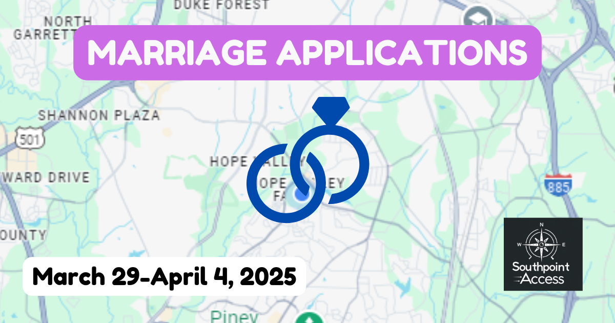 [Dearly Beloved] Durham Marriage Applications - March 29-April 4, 2025 [SoDu Crew Premium Feature]