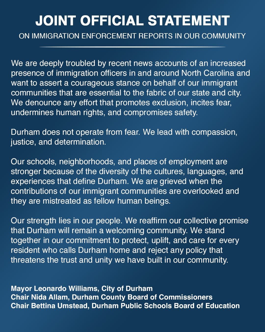 [SoDu Alert] Durham Leaders Issue Joint Statement Amid Immigration Enforcement Reports