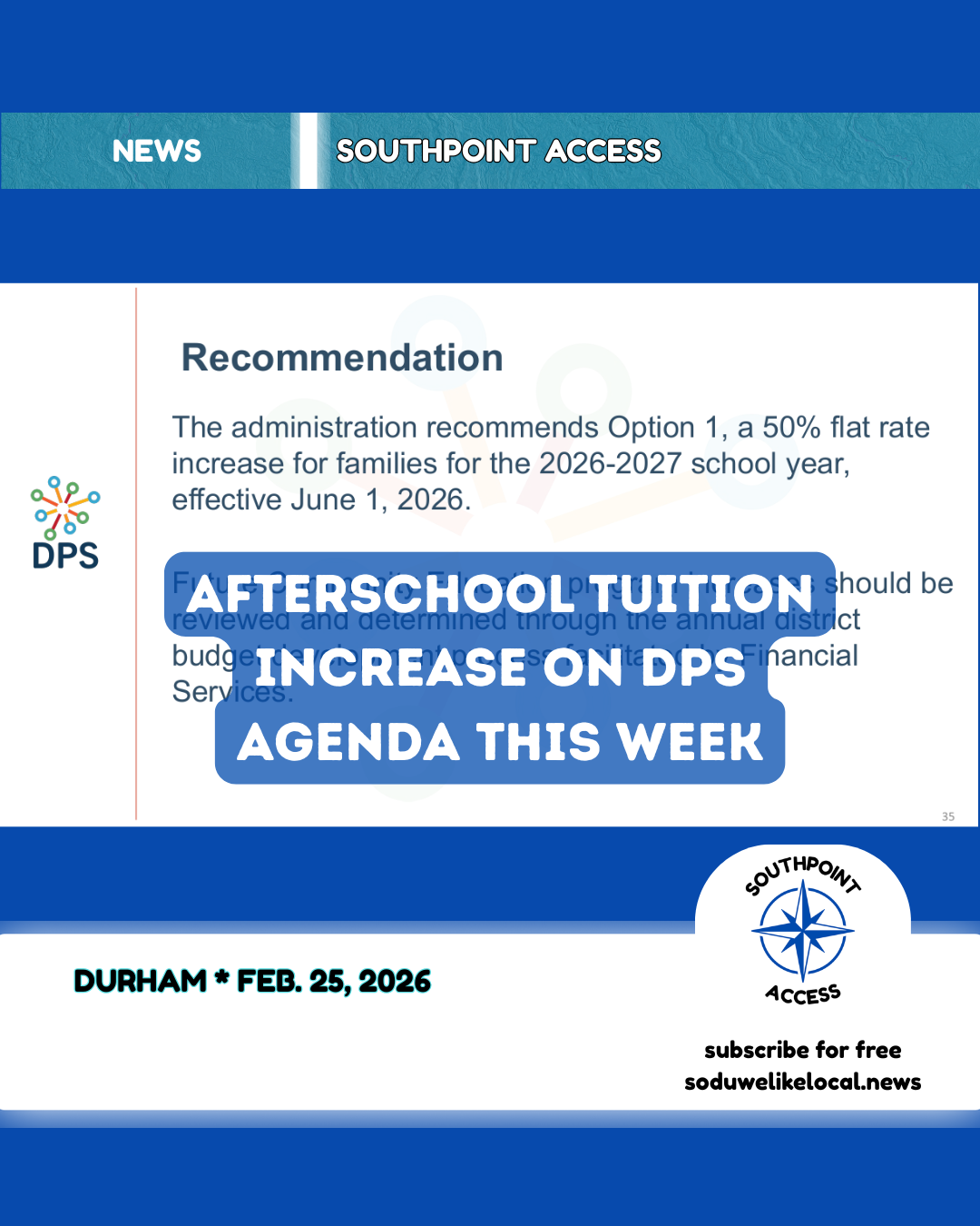 Afterschool Tuition Increase, Budget Preview on DPS Board Agenda
