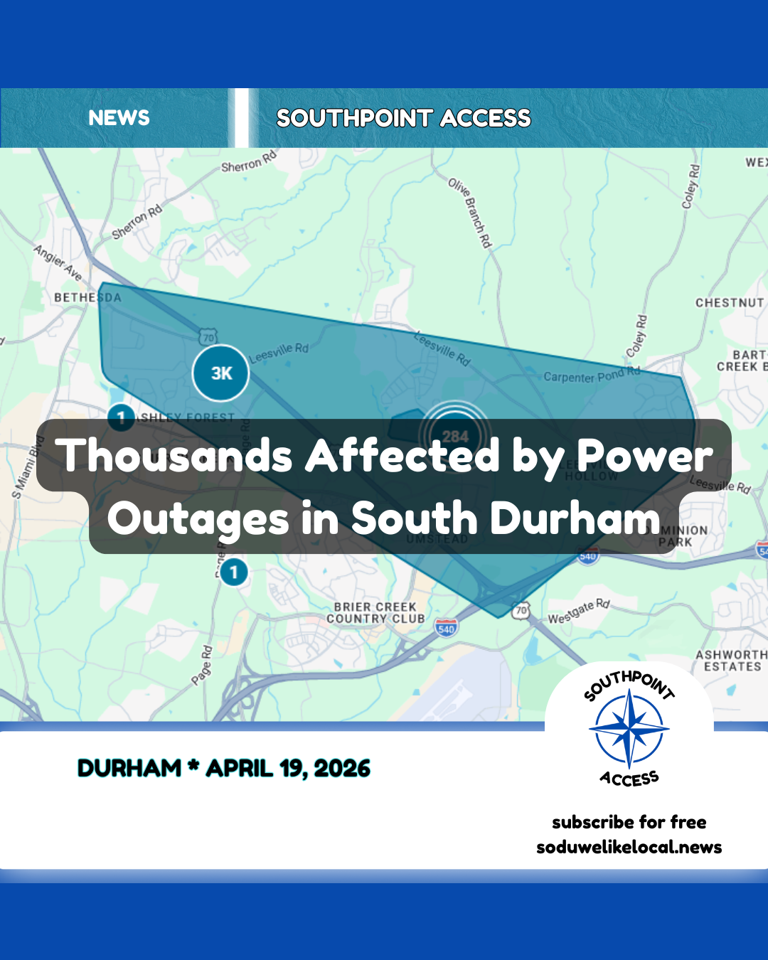 Thousands of South Durham Customers Without Power on Sunday