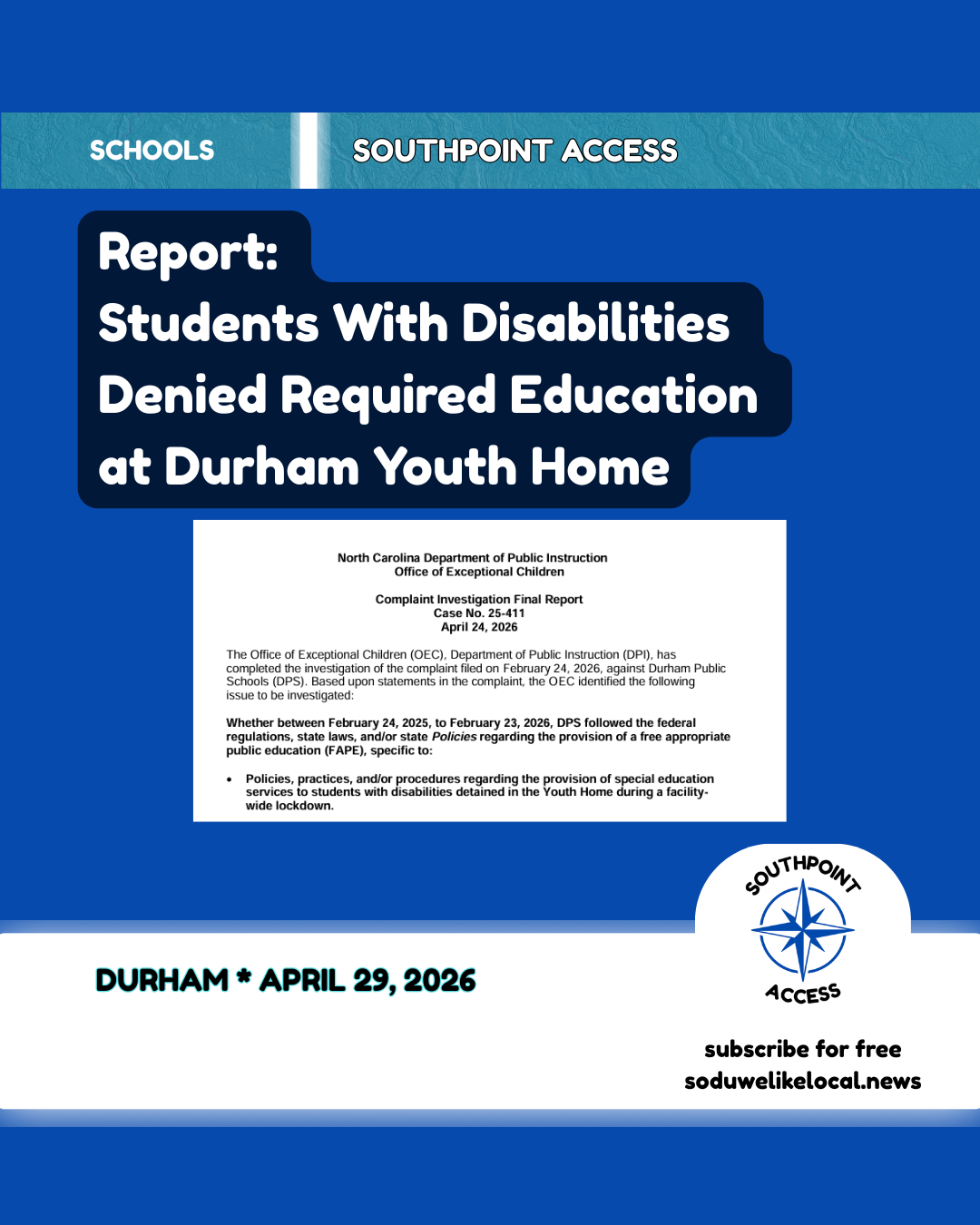 State: Durham Students With Disabilities Denied Required Education at Youth Home
