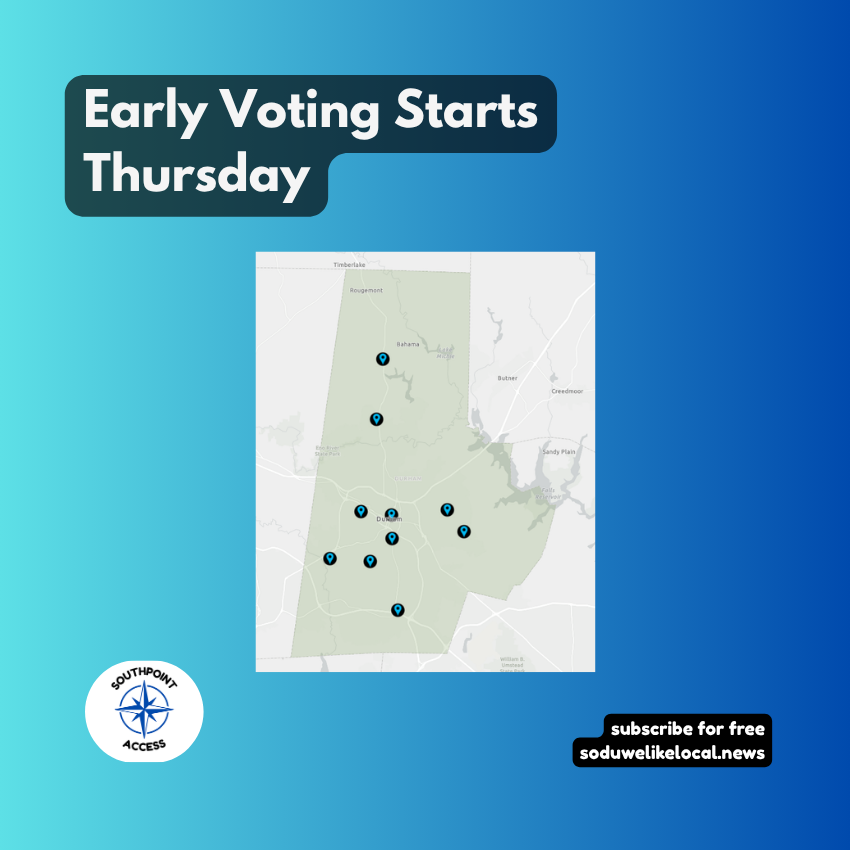Durham’s 10 early voting sites include four in South Durham